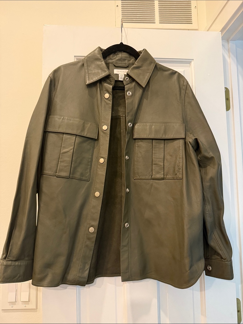 Top shop real leather Olive Green Utility Jacket